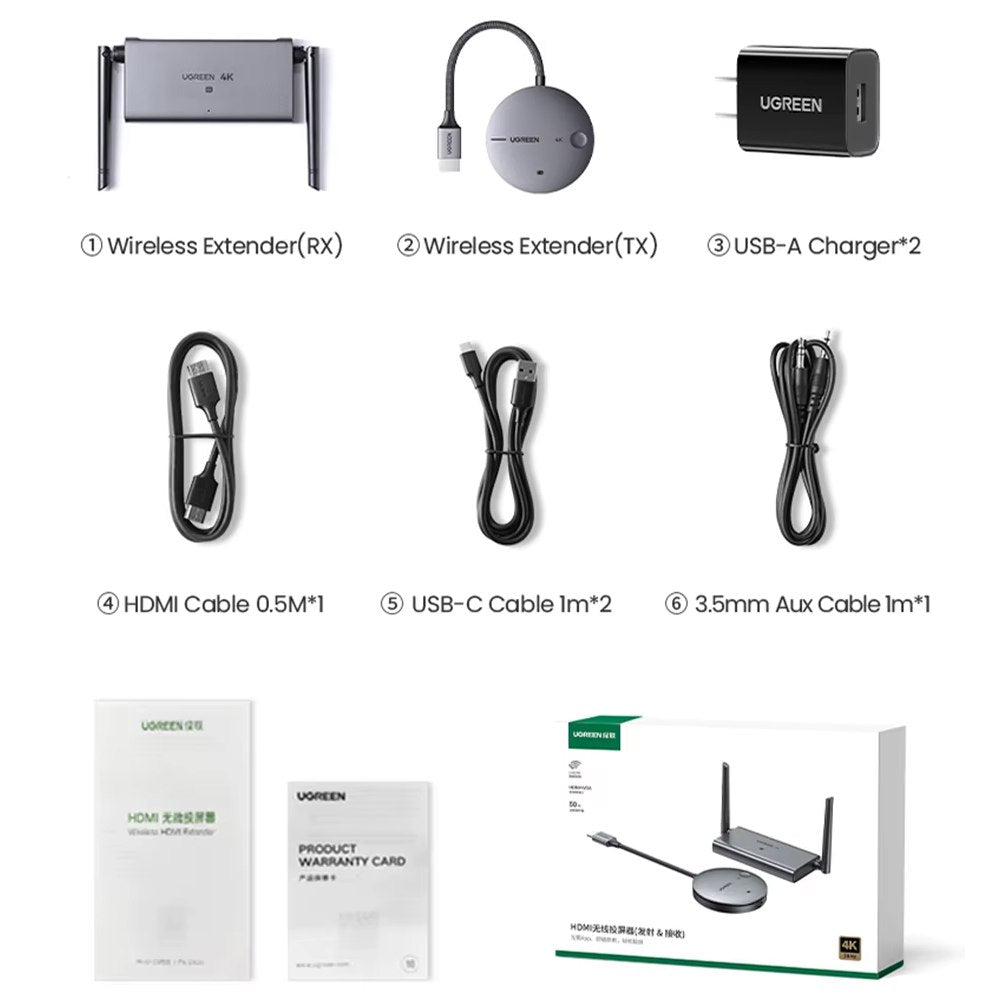 Extensión Extender HDMI VGA Inalámbrico 50 Metros UGREEN 60Hz 4K 5Ghz S1753