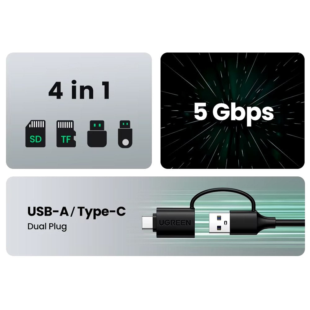 Lector de Memorias 4 en 1 UGREEN USB 3.0 SD micro SD TF Tipo C 5Gbps S1775
