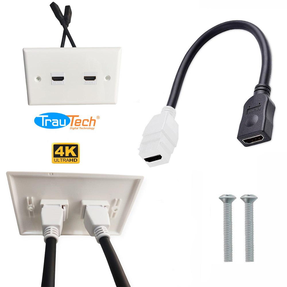 Placa ABS HDMI 2.0 Faceplate HDMI Hembra 2 Puestos con Cable 4K S1776