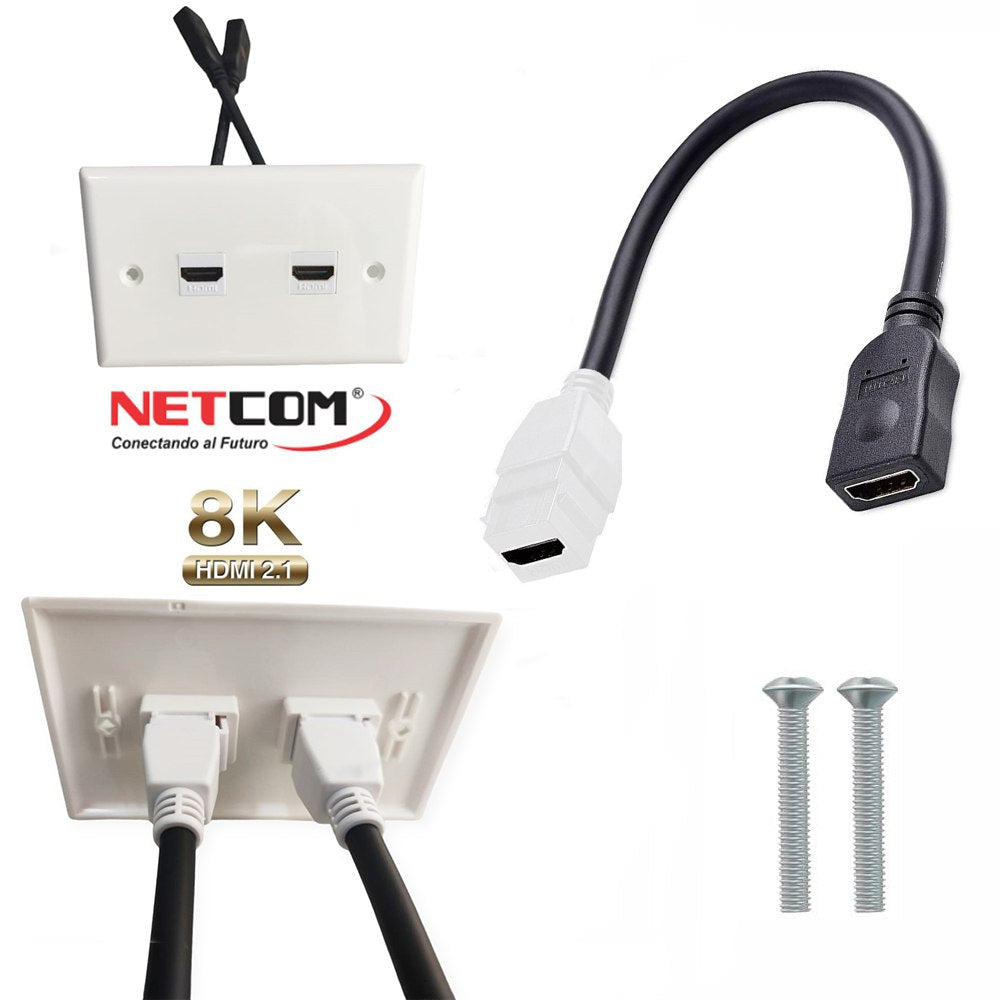 Placa ABS HDMI 2.1 Faceplate HDMI Hembra 2 Puestos con Cable 8K S1777