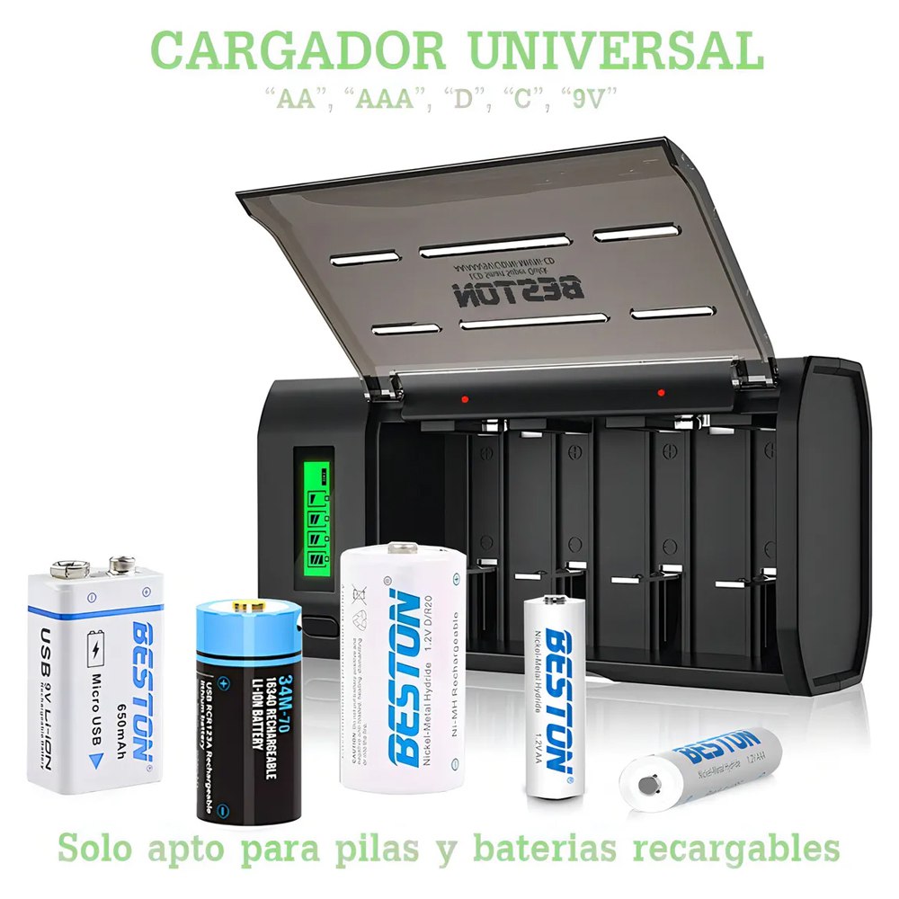 Cargador de Pilas Baterías Recargables AA AAA C D 9V Pantalla LCD S1786