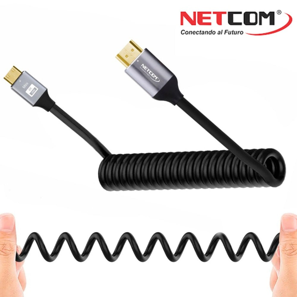 Cable Mini Hdmi a Hdmi 1.5 Metros Espiralado NETCOM 2.0 4K 60 Hz eARC S1792