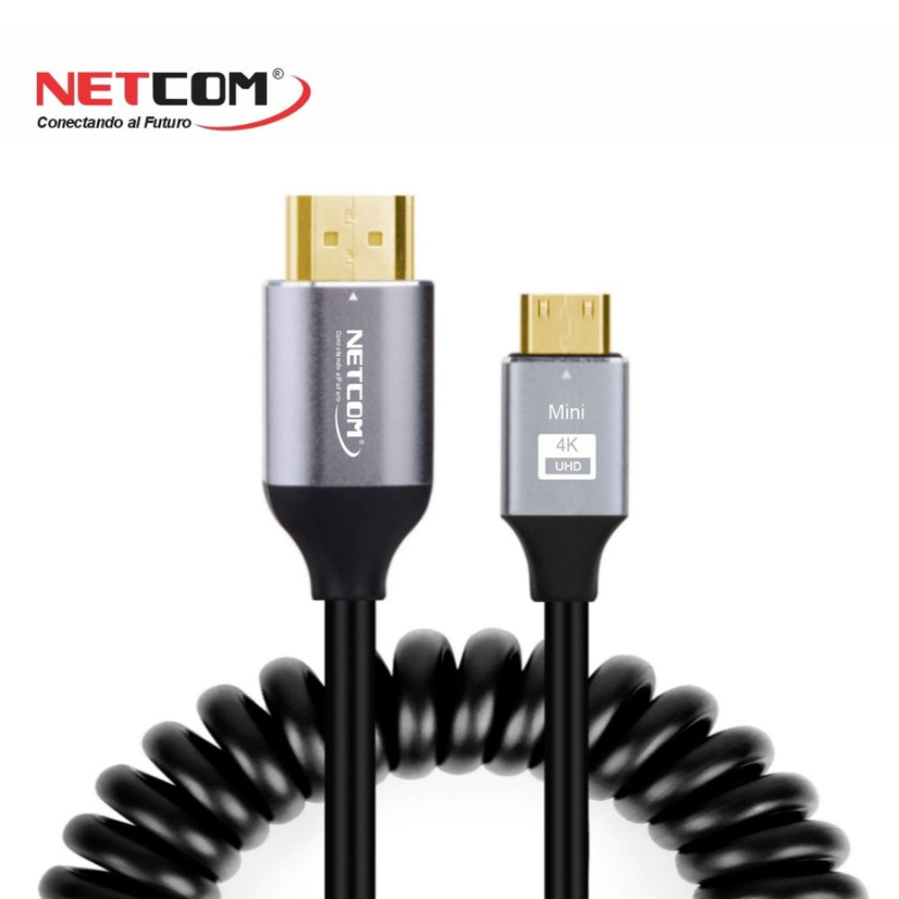 Cable Mini Hdmi a Hdmi 1.5 Metros Espiralado NETCOM 2.0 4K 60 Hz eARC S1792