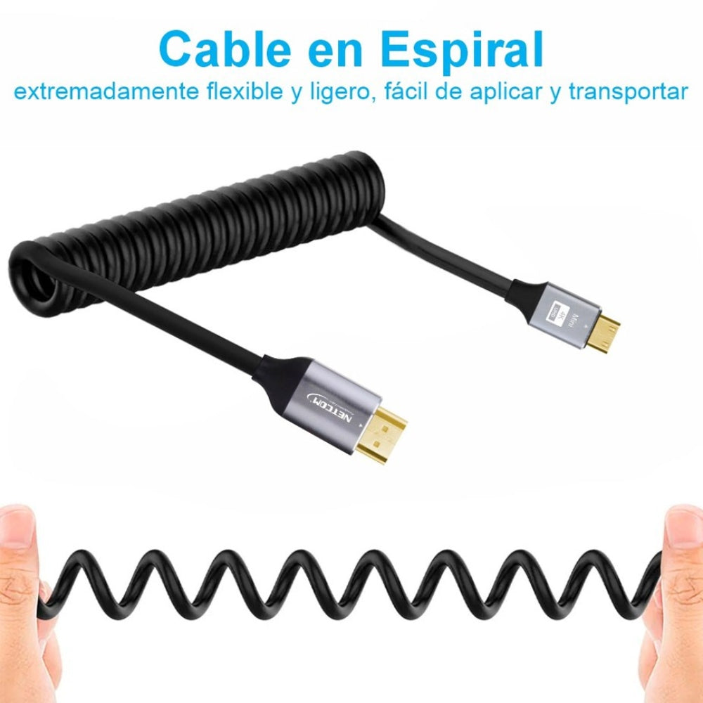 Cable Mini Hdmi a Hdmi 1.5 Metros Espiralado NETCOM 2.0 4K 60 Hz eARC S1792