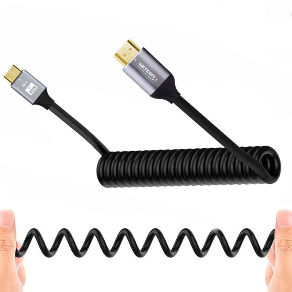 Cable Mini Hdmi a Hdmi 1.5 Metros Espiralado NETCOM 2.0 4K 60 Hz eARC S1792