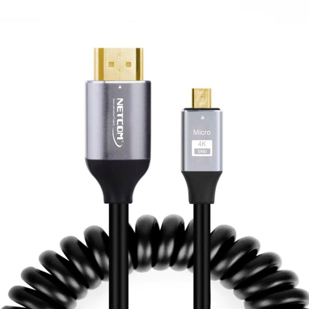 Cable Micro Hdmi a Hdmi 1.5 Metros Espiralado NETCOM 2.0 4K 60 Hz eARC S1793