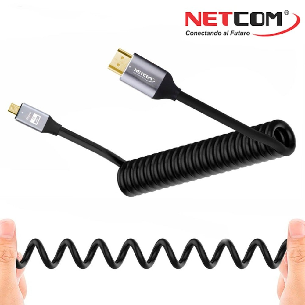 Cable Micro Hdmi a Hdmi 1.5 Metros Espiralado NETCOM 2.0 4K 60 Hz eARC S1793