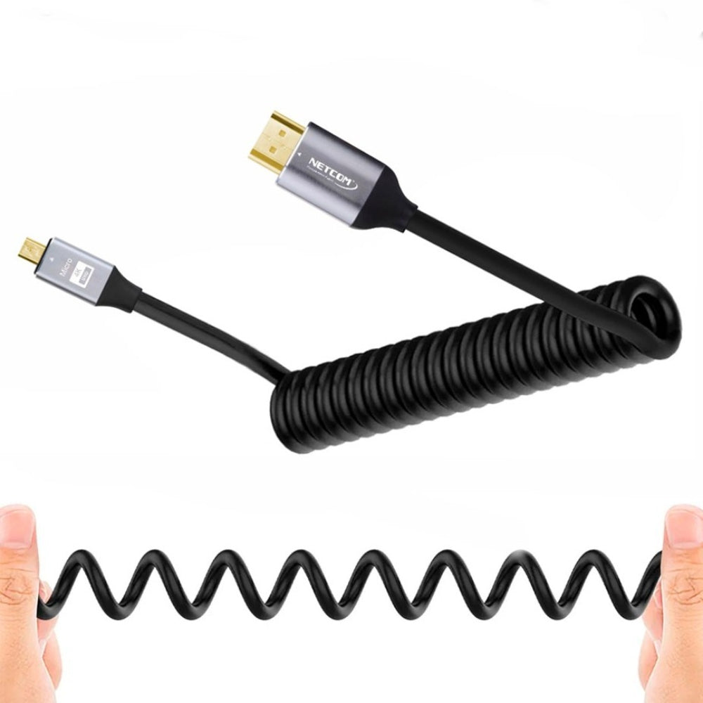 Cable Micro Hdmi a Hdmi 1.5 Metros Espiralado NETCOM 2.0 4K 60 Hz eARC S1793