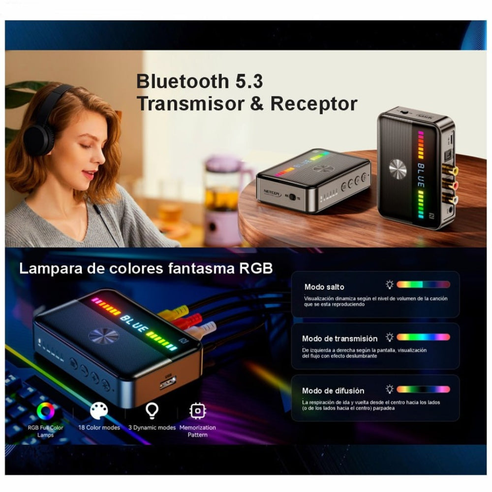 Adaptador Bluetooth 5.3 Dual Trasmisor y Receptor Convertidor Optico S1794