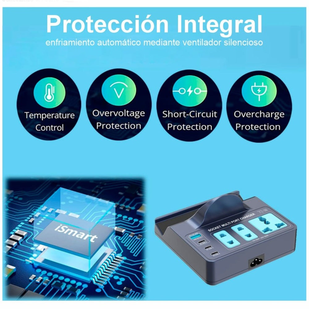 Cargador Multifuncional 7 en 1 Carga Inalámbrica 3 Sockets 3 Tipo C S1795