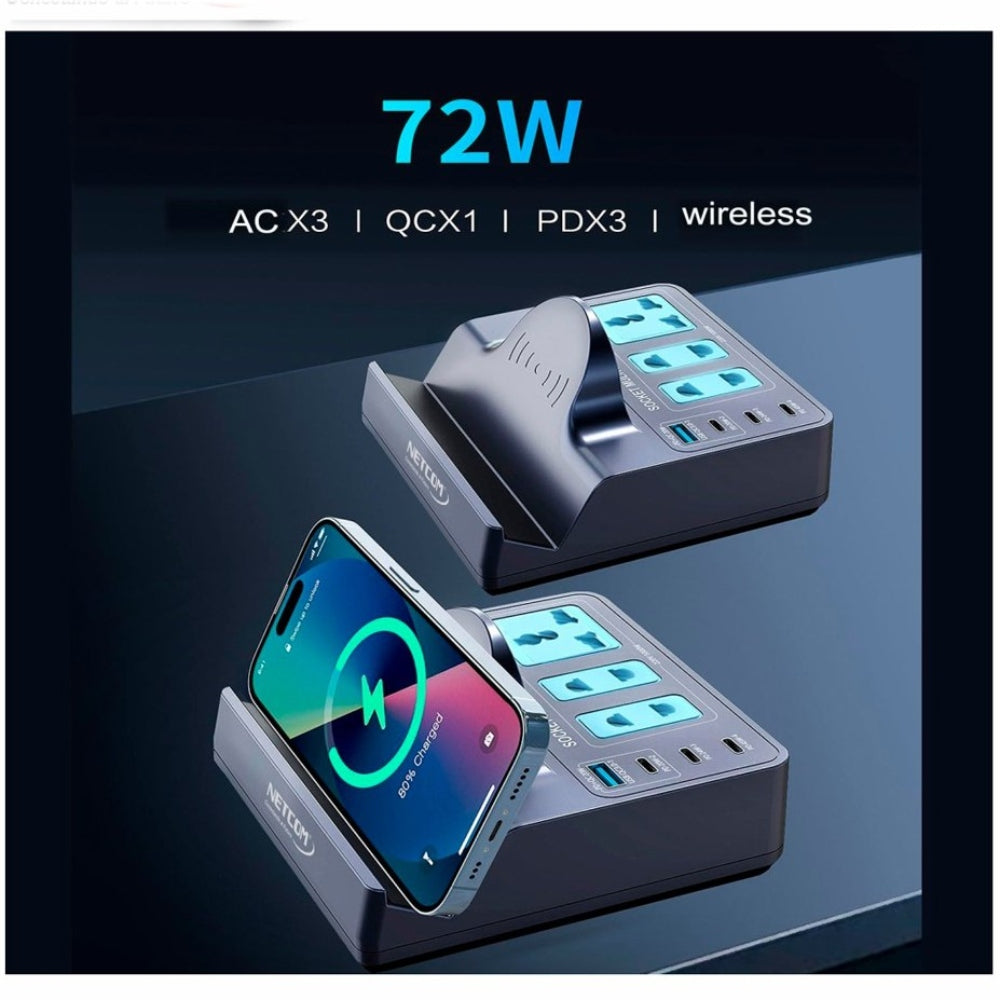 Cargador Multifuncional 7 en 1 Carga Inalámbrica 3 Sockets 3 Tipo C S1795