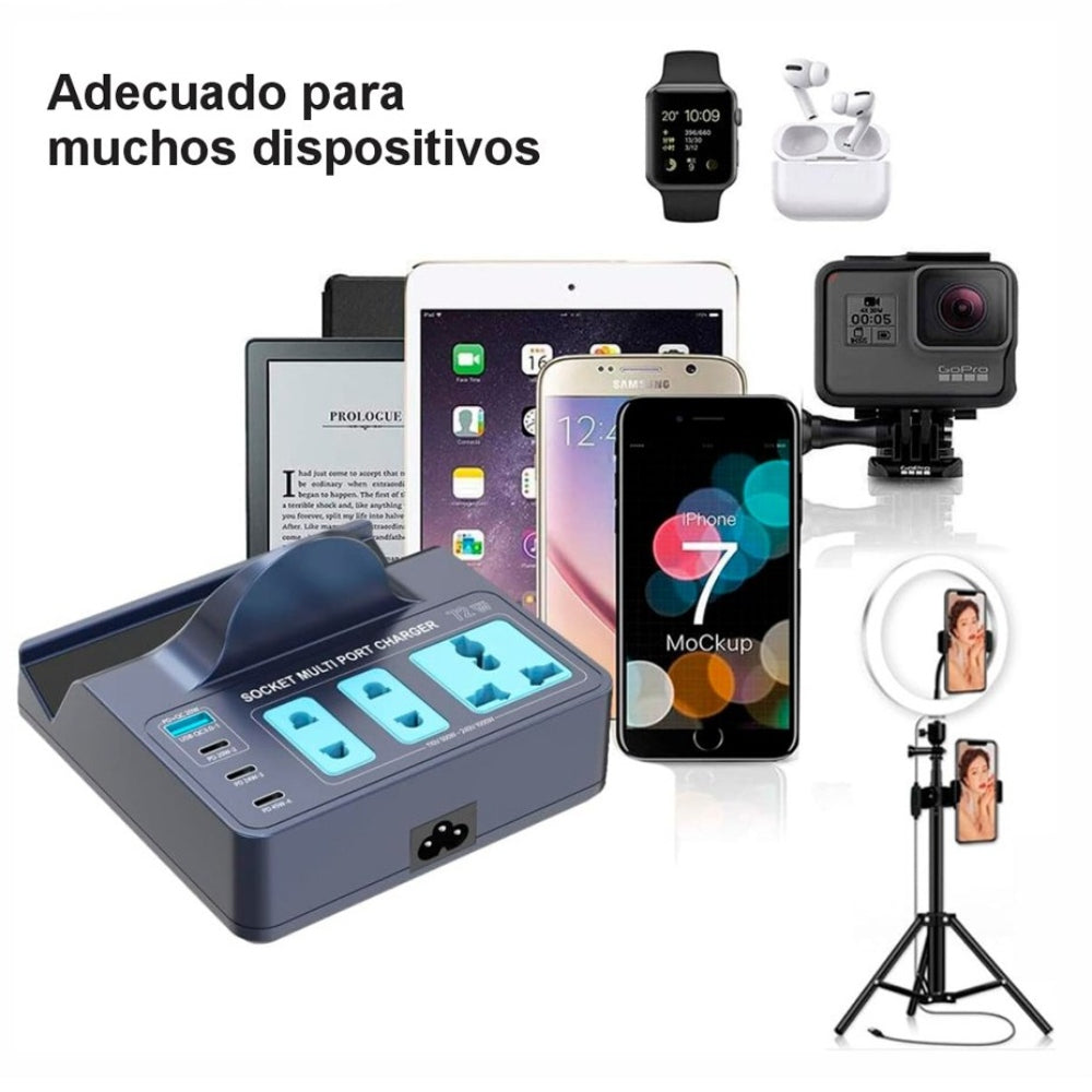 Cargador Multifuncional 7 en 1 Carga Inalámbrica 3 Sockets 3 Tipo C S1795
