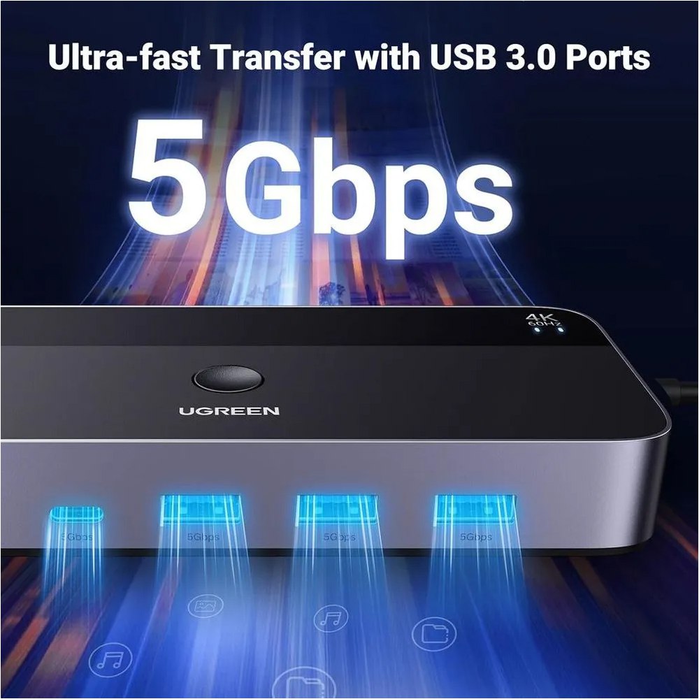 Switch HDMI 4K 60Hz KVM 2 In 1 Out UGREEN Conmutador S1796