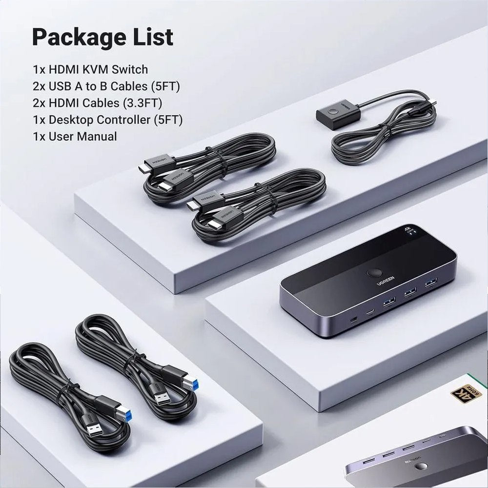 Switch HDMI 4K 60Hz KVM 2 In 1 Out UGREEN Conmutador S1796