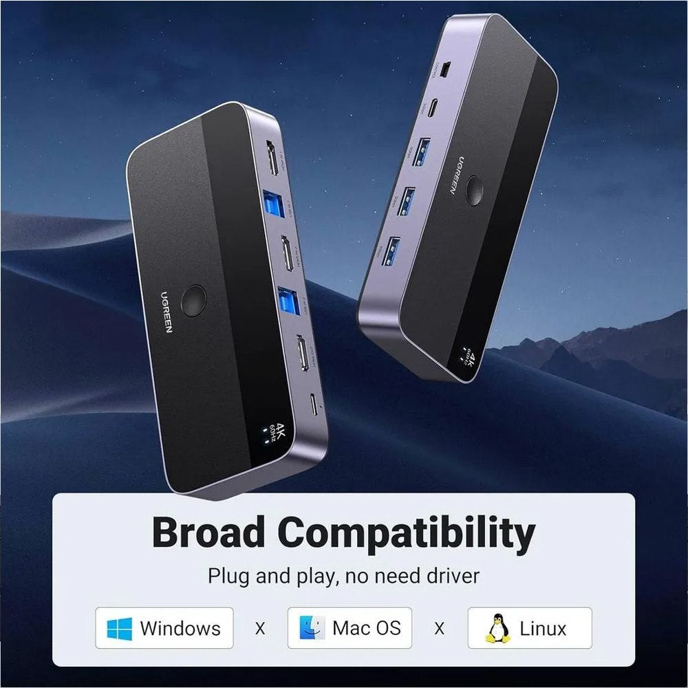 Switch HDMI 4K 60Hz KVM 2 In 1 Out UGREEN Conmutador S1796