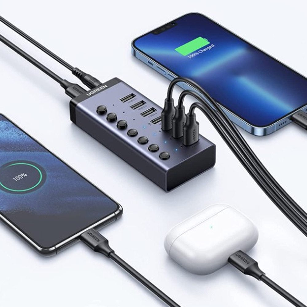 HUB USB 3.0 7 Puertos con Switch Independiente Adaptador de Corriente S1797