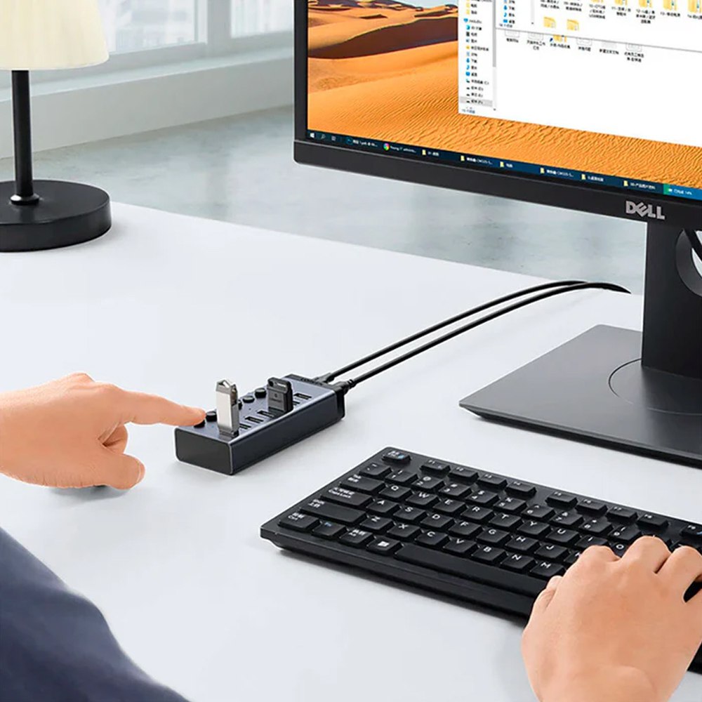 HUB USB 3.0 7 Puertos con Switch Independiente Adaptador de Corriente S1797