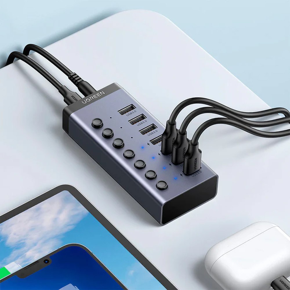 HUB USB 3.0 7 Puertos con Switch Independiente Adaptador de Corriente S1797