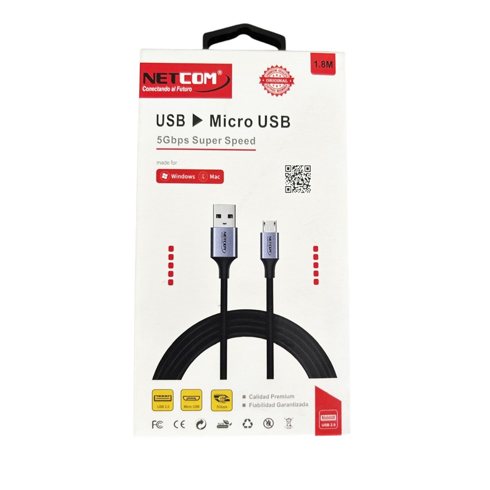 Cable USB a Micro USB 1 Metro NETCOM 5Gbps 18w pvc 3A S1798