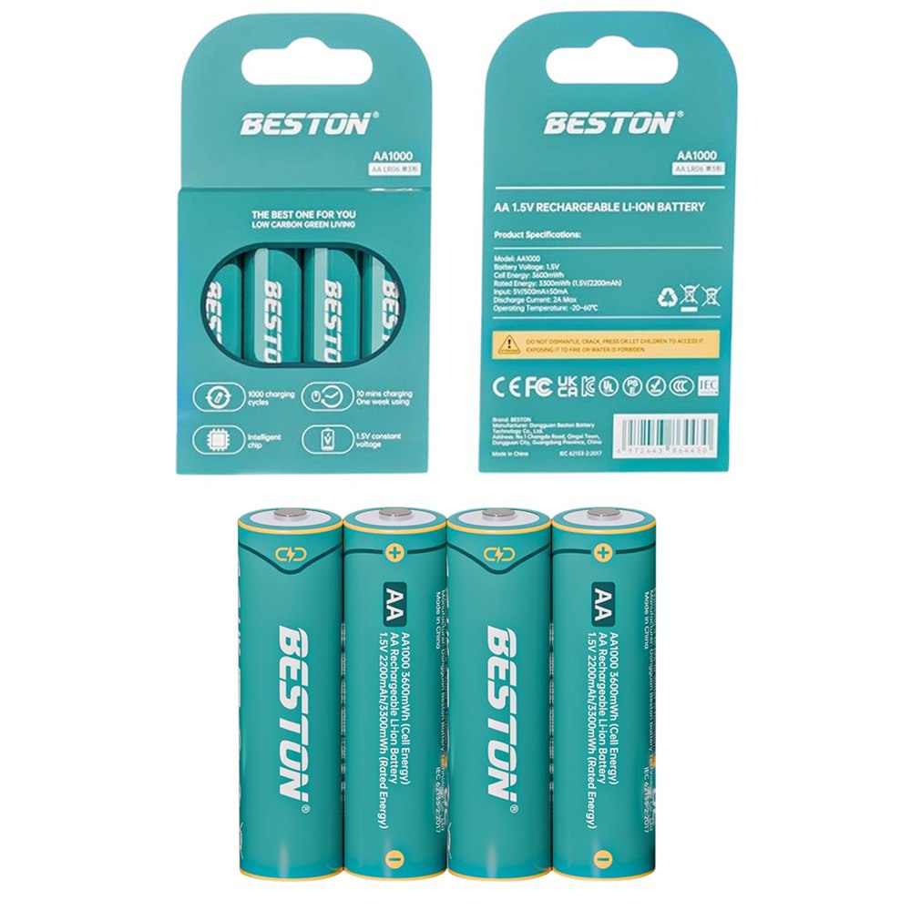 4 Baterias de litio recargable AA pila 1.5V 3600mWh BESTON AA1000 S1799