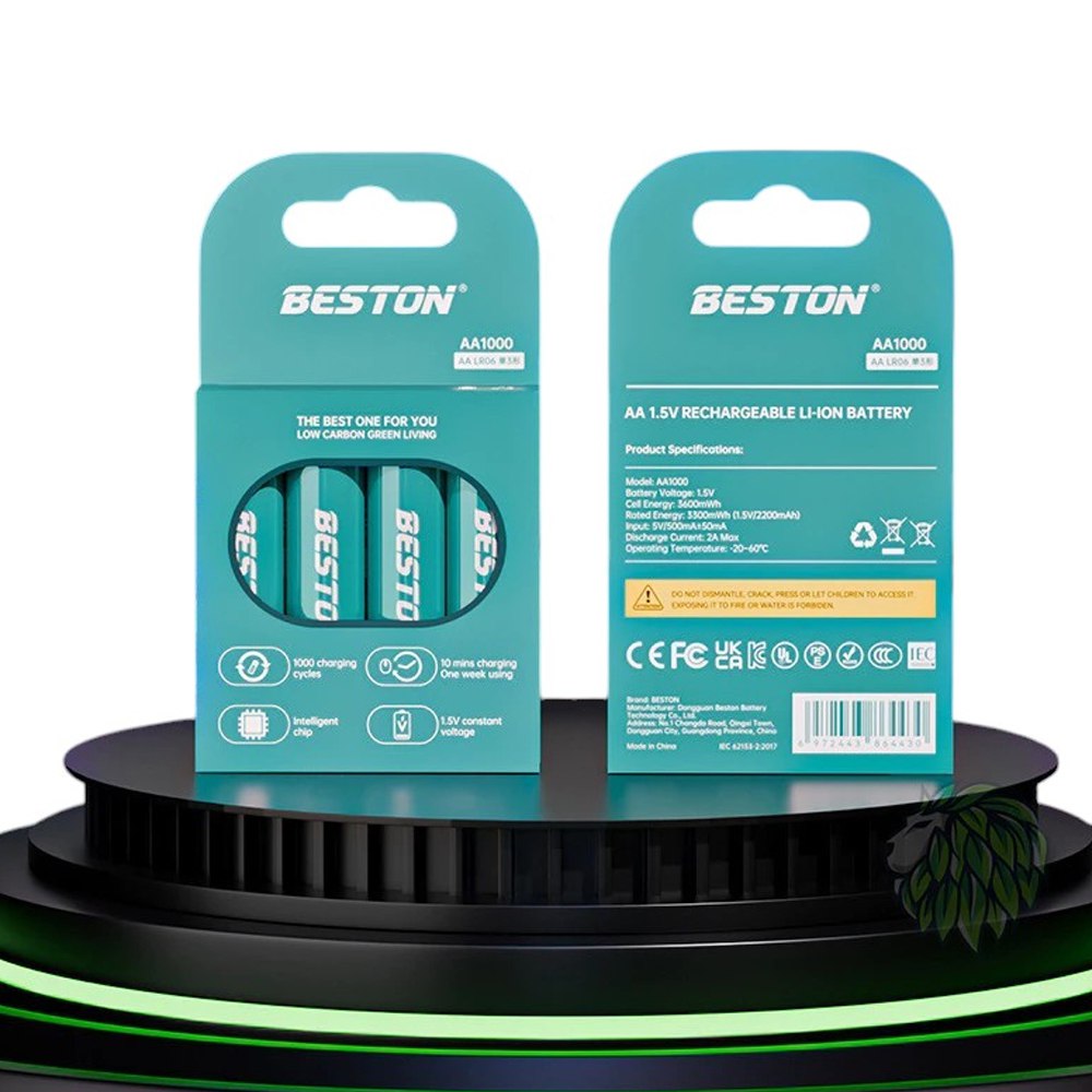 4 Baterias de litio recargable AA pila 1.5V 3600mWh BESTON AA1000 S1799