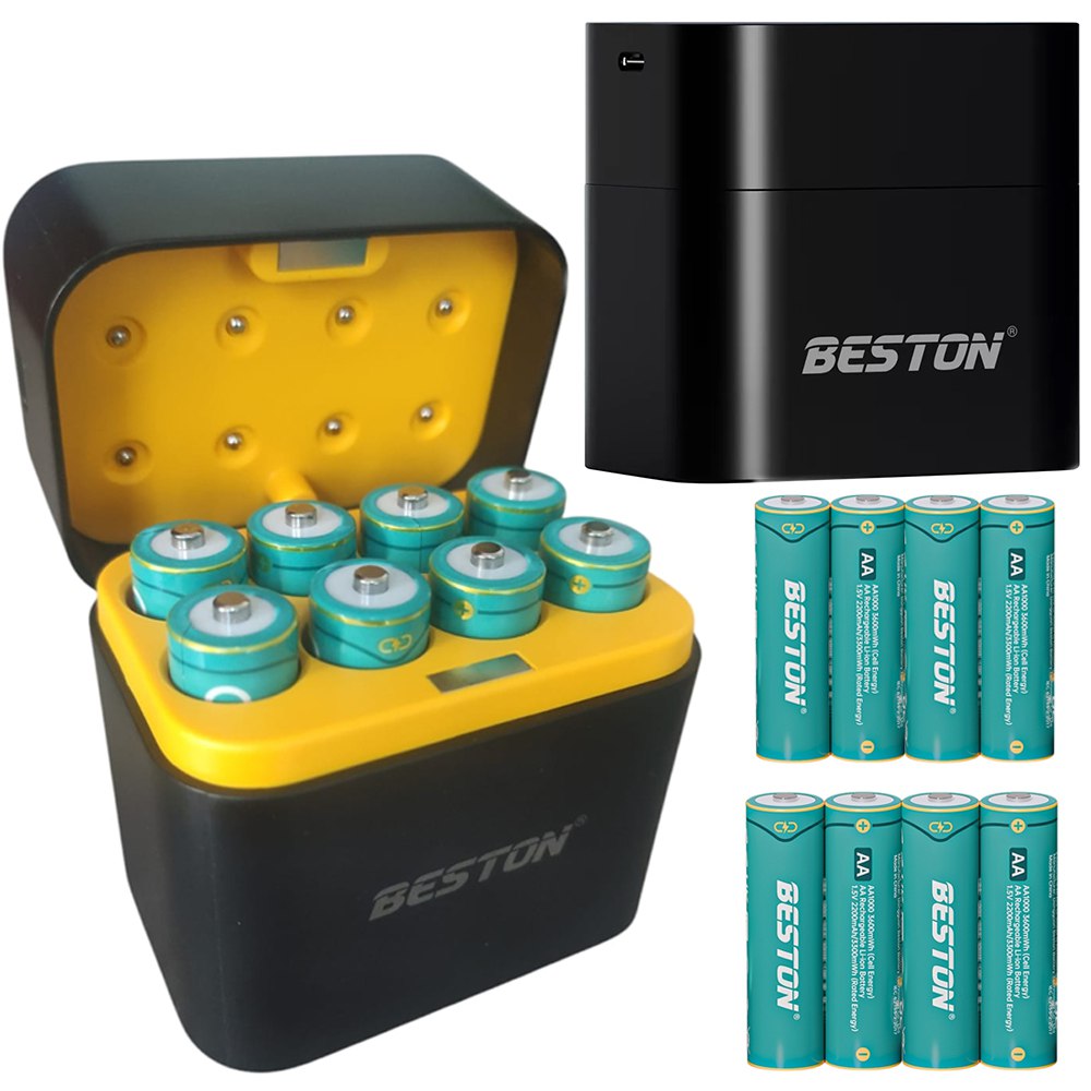 Cargador de Pilas Baterías AA Recargables 8 Puestos + 8 Baterías AA S1805