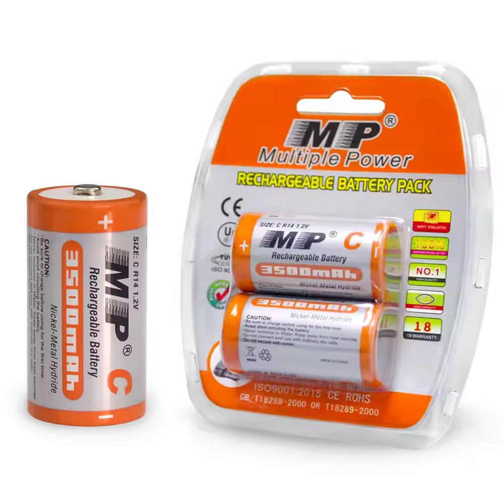2 Baterias de Litio Recargable Tipo C Pilas 1.2V 3500mAh MP Mediana S1808