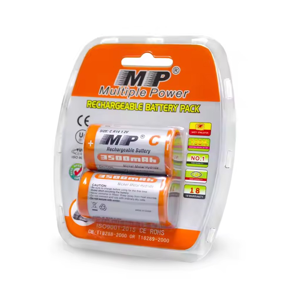 2 Baterias de Litio Recargable Tipo C Pilas 1.2V 3500mAh MP Mediana S1808