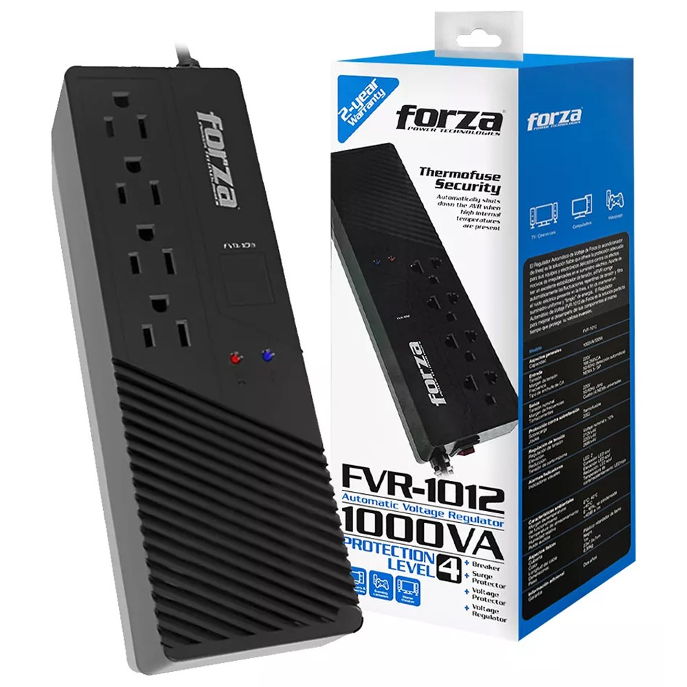 Estabilizador FORZA FVR-1012 1000VA 500W 4 TOMAS 220V Regulador S1810