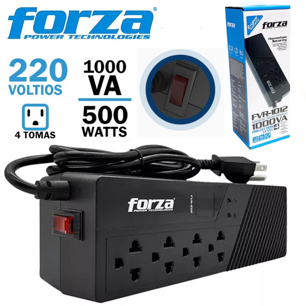 Estabilizador FORZA FVR-1012 1000VA 500W 4 TOMAS 220V Regulador S1810