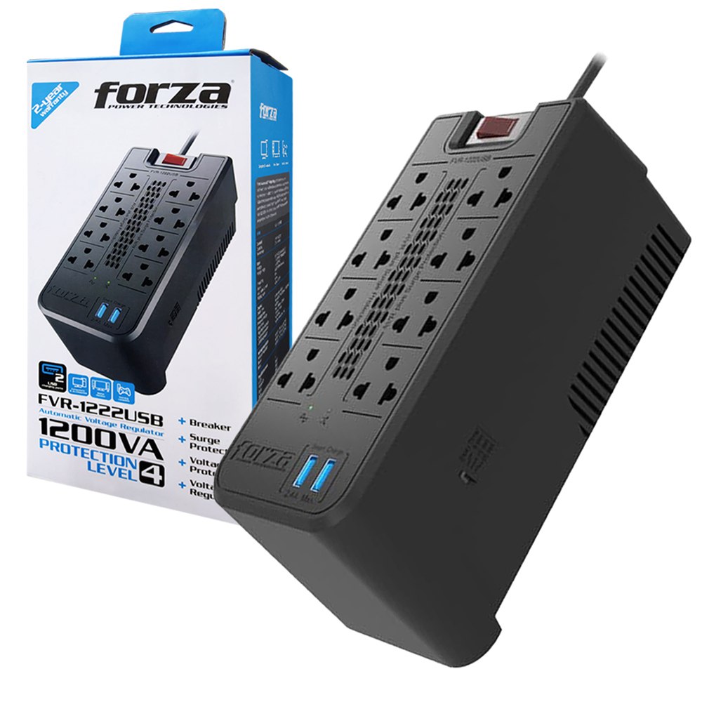 Estabilizador FORZA FVR-1222 1200VA 600W 8 TOMAS 220V 2 USB Regulador S1811