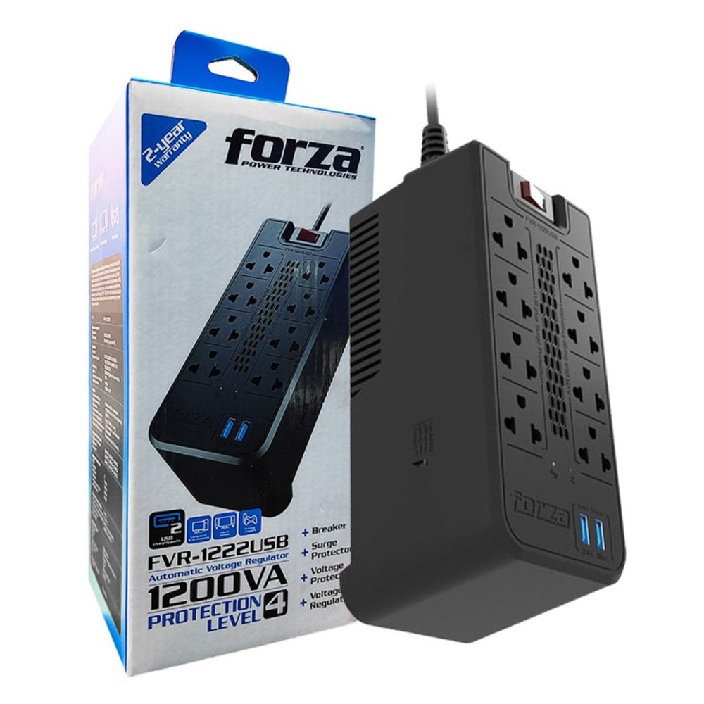 Estabilizador FORZA FVR-1222 1200VA 600W 8 TOMAS 220V 2 USB Regulador S1811