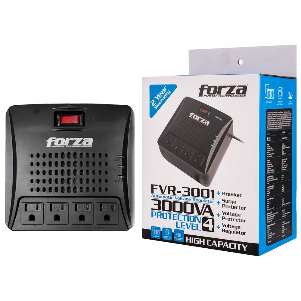 Estabilizador FORZA FVR-3002 3000VA 1500W 4 TOMAS 220V Regulador S1812
