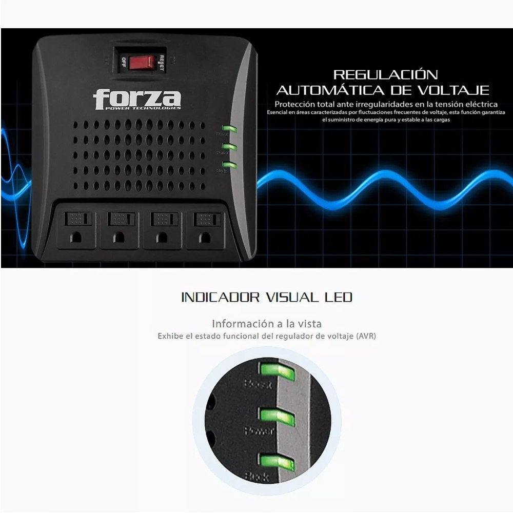 Estabilizador FORZA FVR-3002 3000VA 1500W 4 TOMAS 220V Regulador S1812