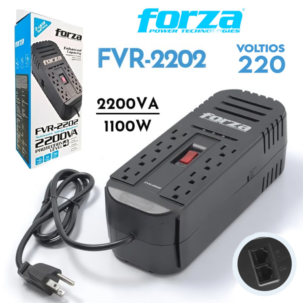 Estabilizador FORZA FVR-2202 2200VA 1100W 8 TOMAS 220V Regulador S1813