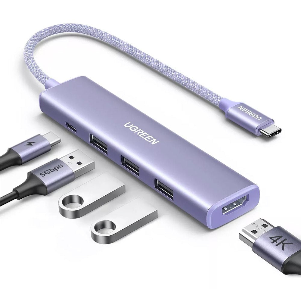 Hub Tipo C 5 en 1 UGREEN 3 Puertos USB 3.0 5gbps 1 Puerto HDMI 4K 100W S1816