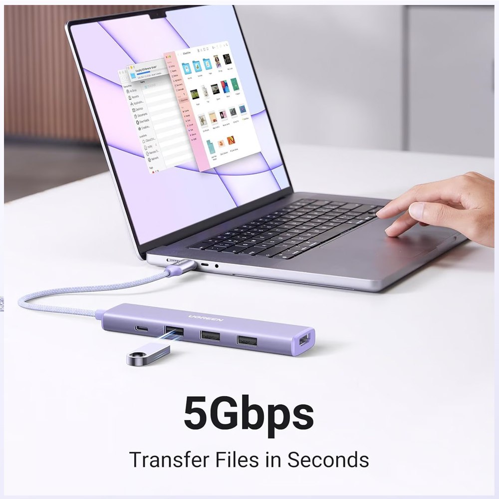 Hub Tipo C 5 en 1 UGREEN 3 Puertos USB 3.0 5gbps 1 Puerto HDMI 4K 100W S1816