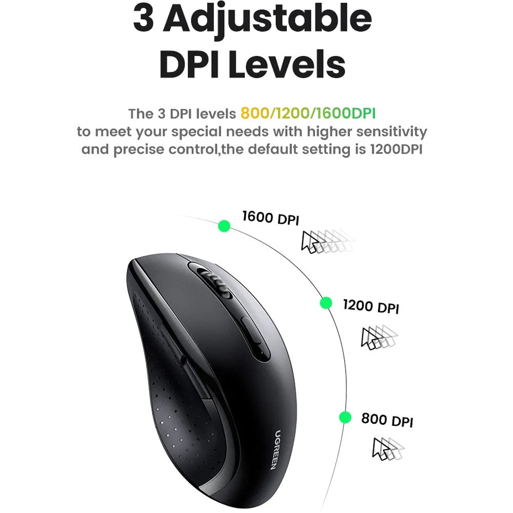 Mouse Inalambrico Ergonomico UGREEN 1600 DPI USB 2.4GHz 10 Mts S1818