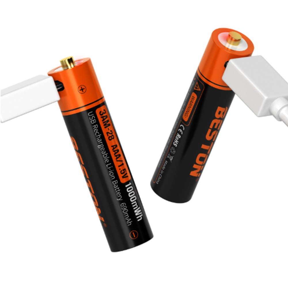 2 Baterias de Litio Recargable AAA Pilas 1.5V 1000nWh BESTON Micro USB S1823