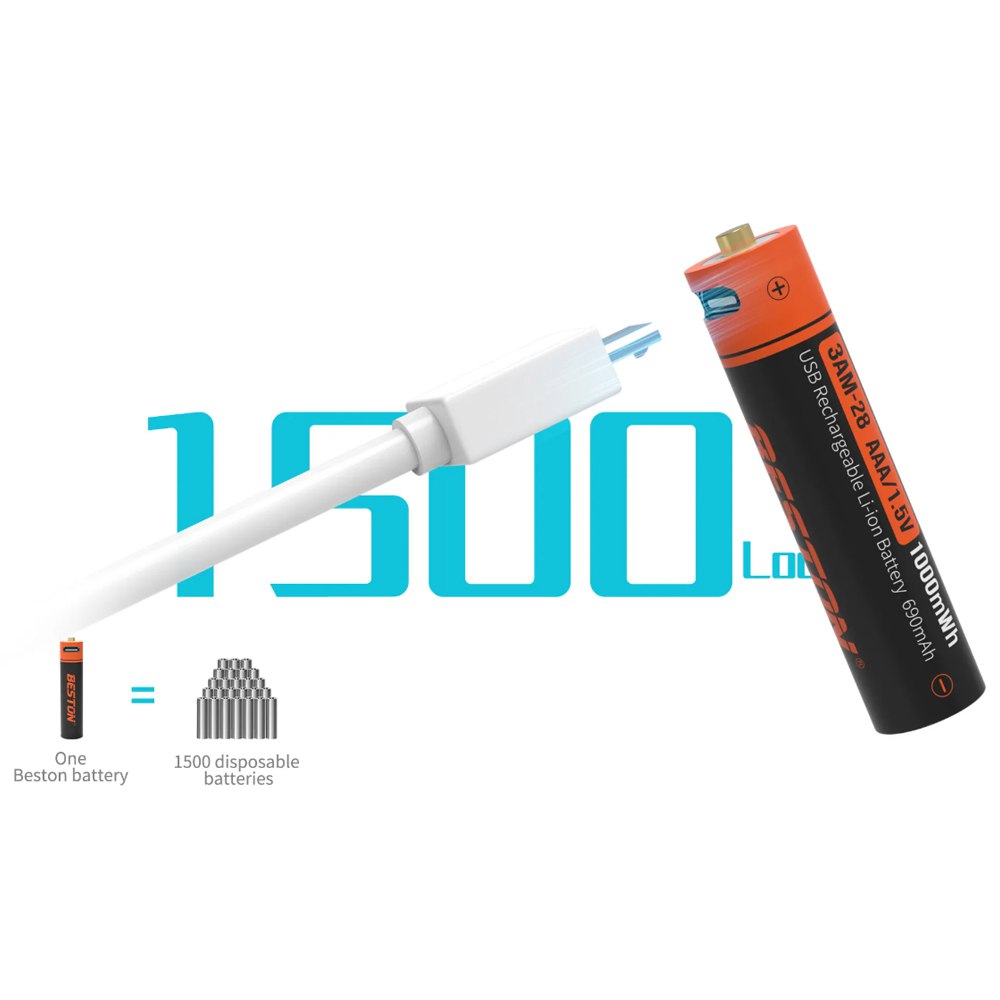 2 Baterias de Litio Recargable AAA Pilas 1.5V 1000nWh BESTON Micro USB S1823