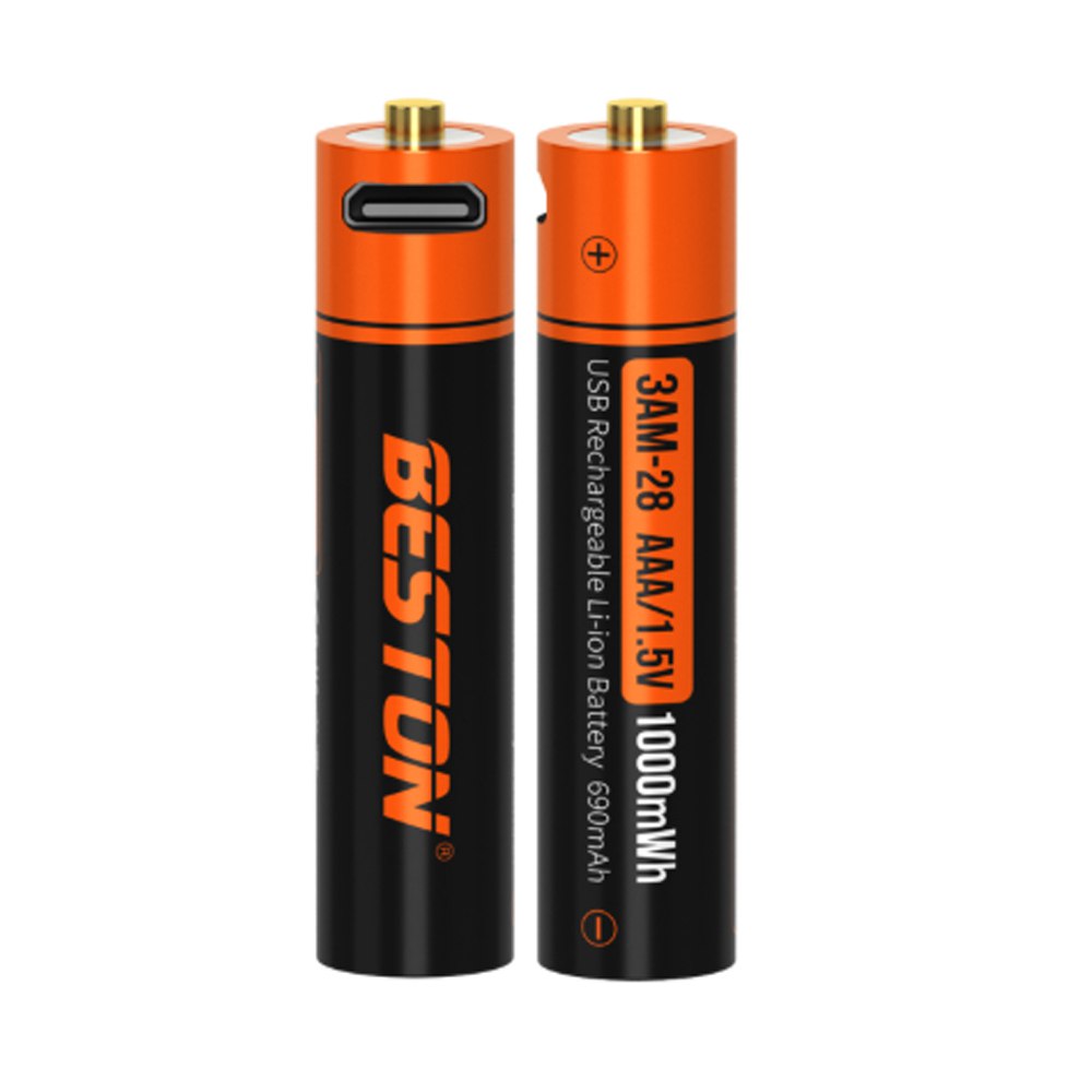 2 Baterias de Litio Recargable AAA Pilas 1.5V 1000nWh BESTON Micro USB S1823