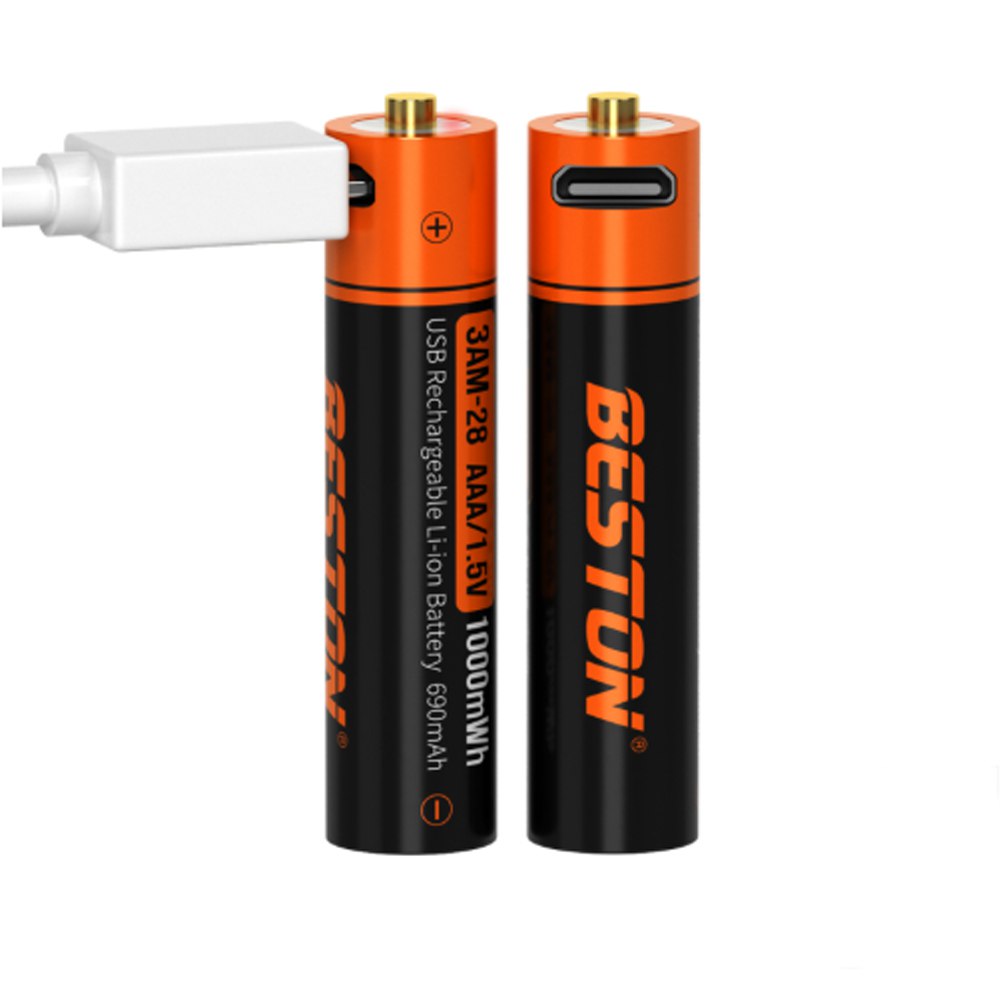 2 Baterias de Litio Recargable AAA Pilas 1.5V 1000nWh BESTON Micro USB S1823
