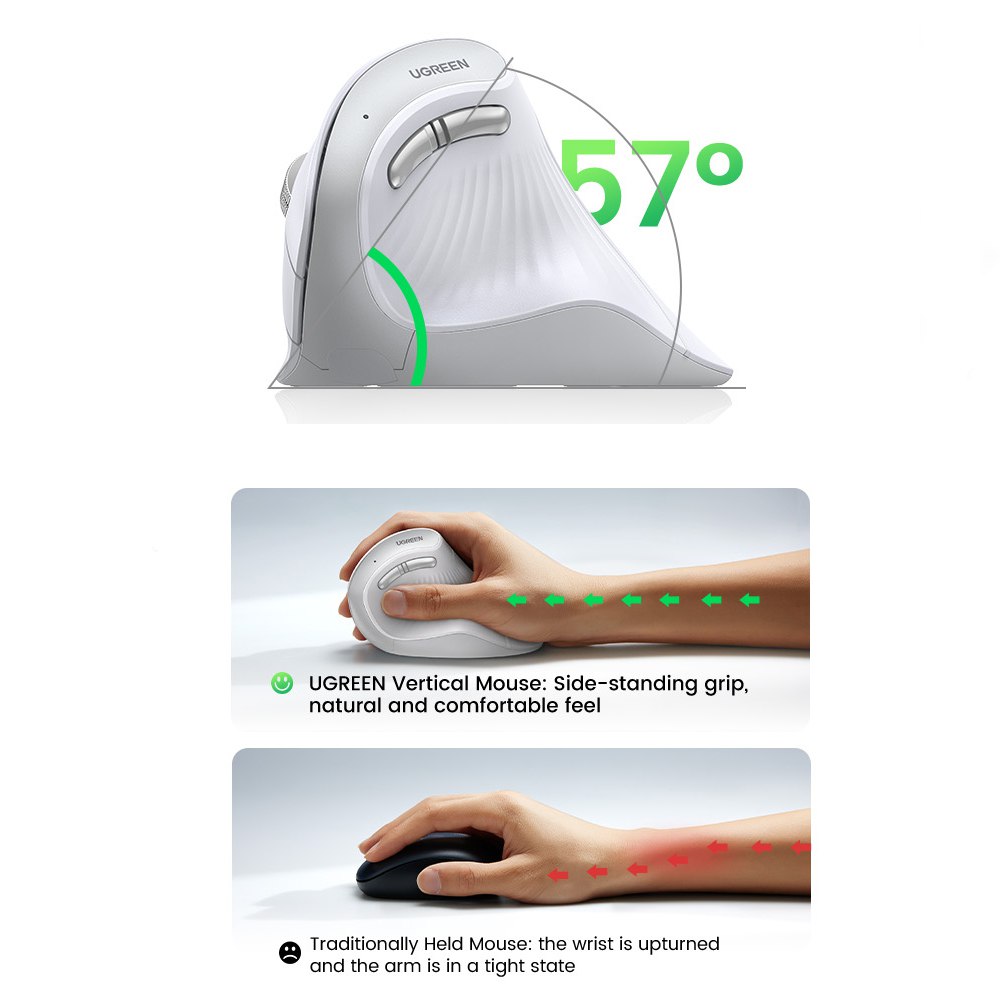 Mouse Vertical Inalambrico Ergonomico UGREEN 4000DPI USB 2.4GHz 10 Mts S1825