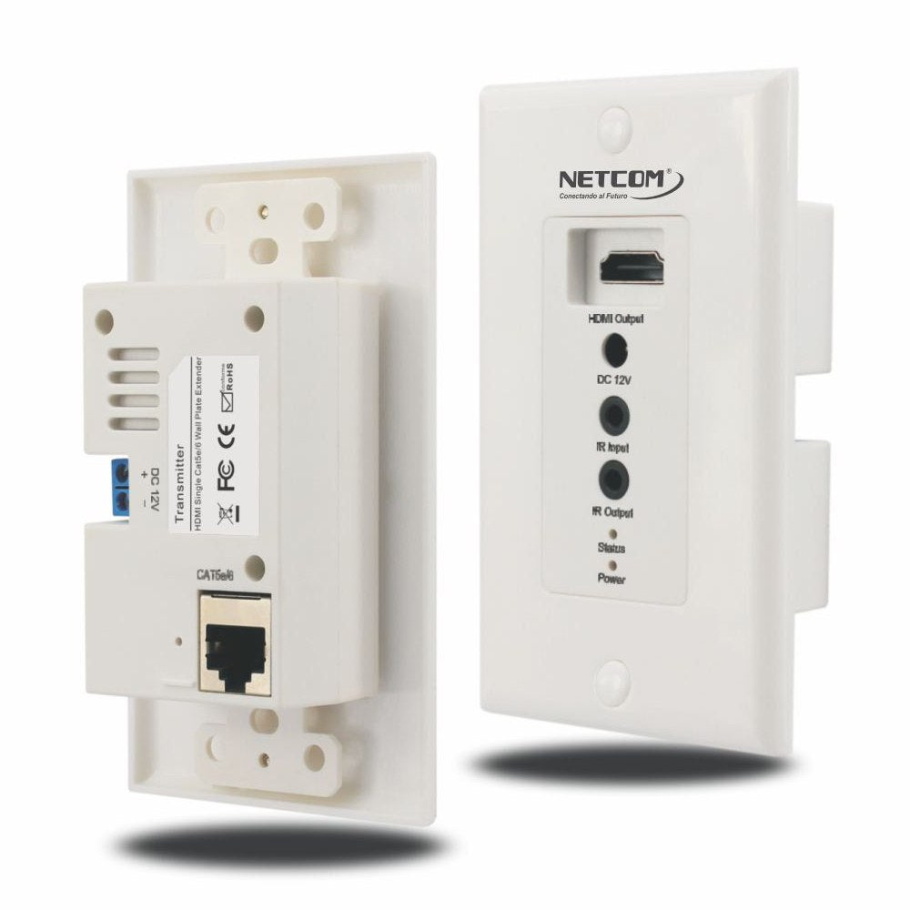 Extender HDMI 70 Metros NETCOM Face plate Placa de Pared UTP Cat 6 7 8 S1828