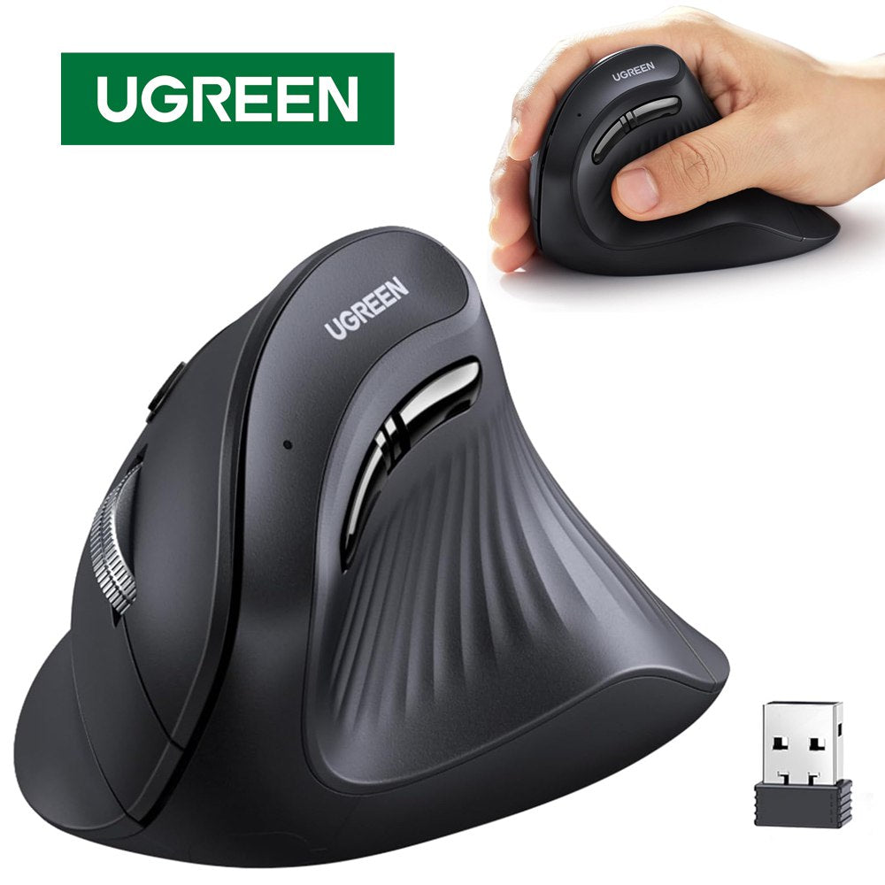 Mouse Vertical Inalambrico Ergonomico UGREEN 4000DPI USB 2.4GHz 10 Mts Negro S1829