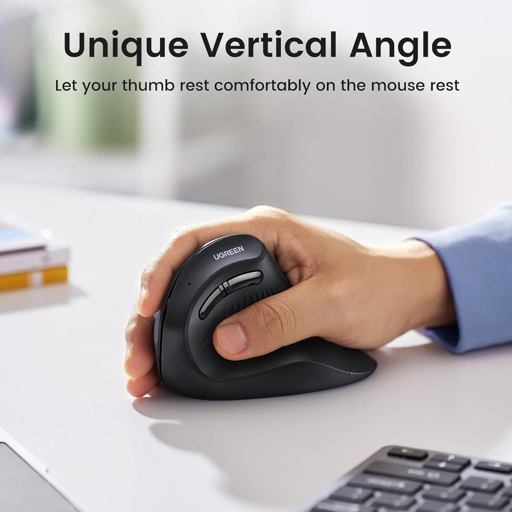 Mouse Vertical Inalambrico Ergonomico UGREEN 4000DPI USB 2.4GHz 10 Mts Negro S1829