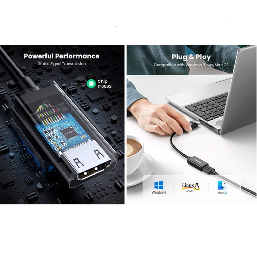 Adaptador Convertidor DisplayPort a HDMI UGREEN 4K ultra HD DP a HDMI S1831