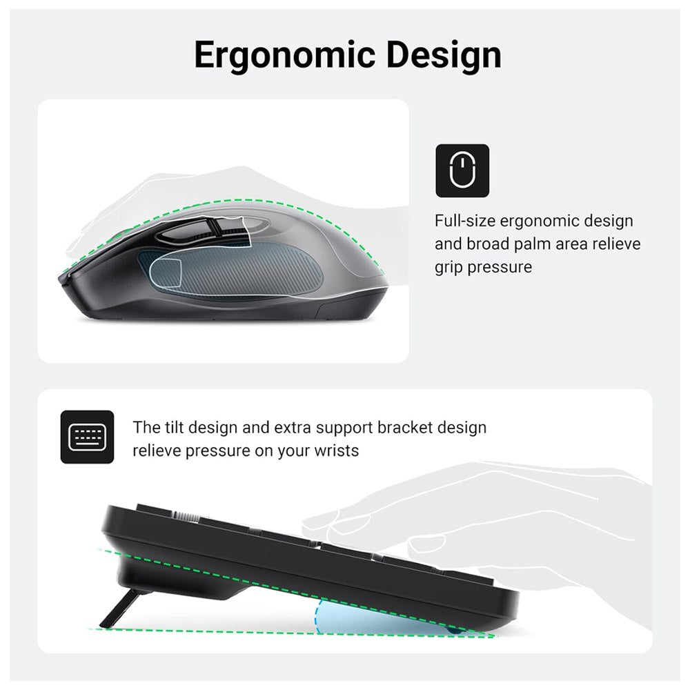 Kit Teclado y Mouse Inalambrico UGREEN Ergonomico Hasta 5 DPI 2.4Hz S1833