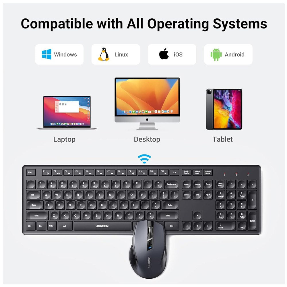 Kit Teclado y Mouse Inalambrico UGREEN Ergonomico Hasta 5 DPI 2.4Hz S1833