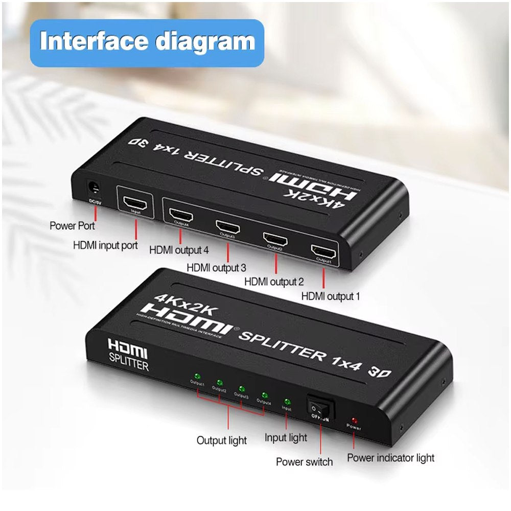 Splitter HDMI 1x4 Metalico Full Hd 4K 30hz 3D 1080P 60Hz 4 Pantallas S1836